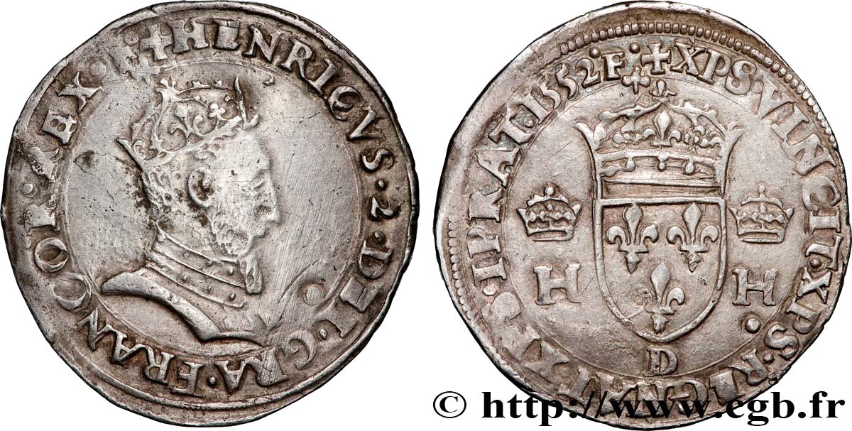 HENRY II Demi-teston à la tête couronnée 1552 Lyon AU