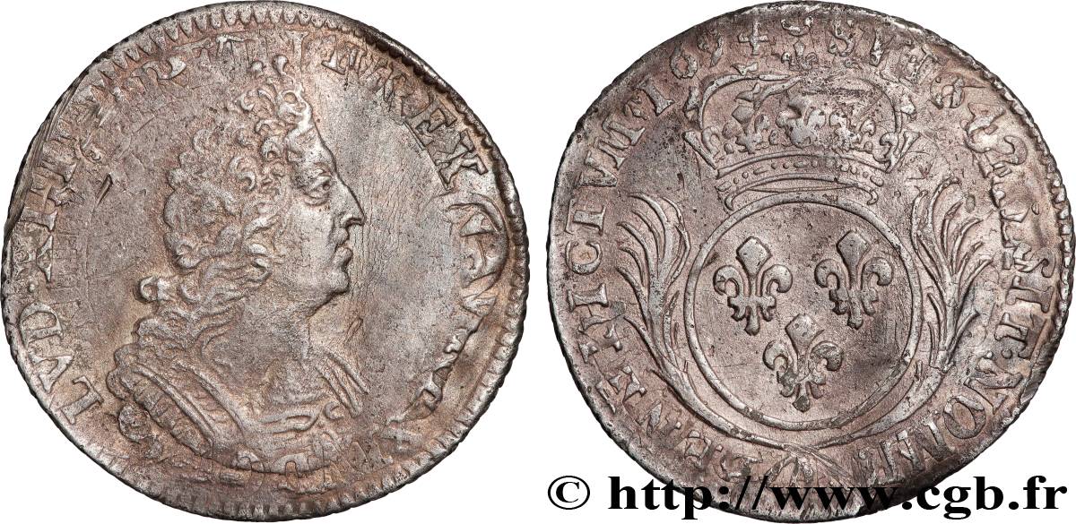 LOUIS XIV LE GRAND OU LE ROI SOLEIL Douzième d écu aux palmes 1694 Paris TTB