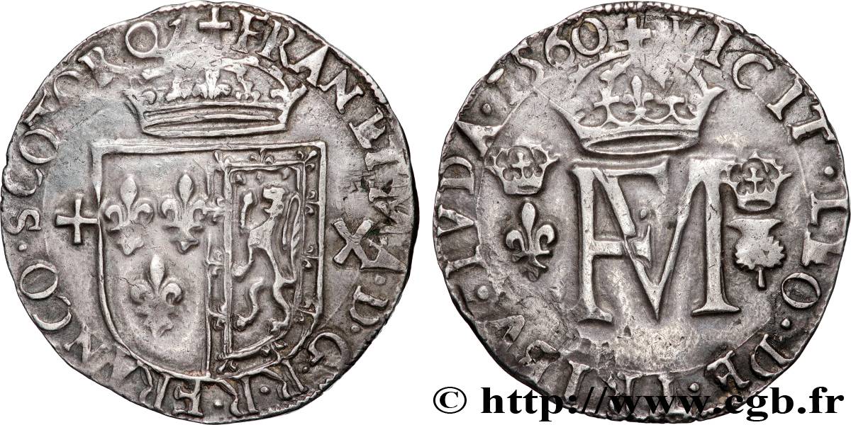 SCOZIA - FRANCESCO II I MARIA STUARDA Teston 1560 Édimbourg q.SPL