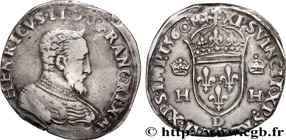 CHARLES IX. COINAGE AT THE NAME OF HENRY II Teston à la tête nue, 1er type 1560 Lyon SS