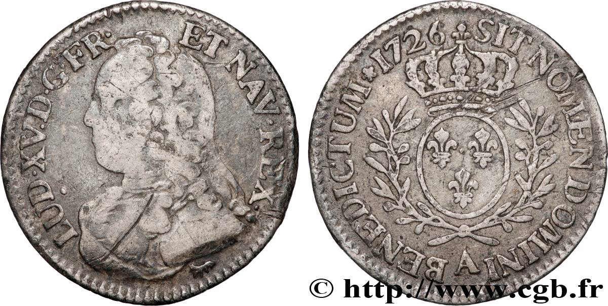LOUIS XV DIT LE BIEN AIMÉ Cinquième d écu aux branches d olivier, buste habillé 1726 Paris TB/TB+