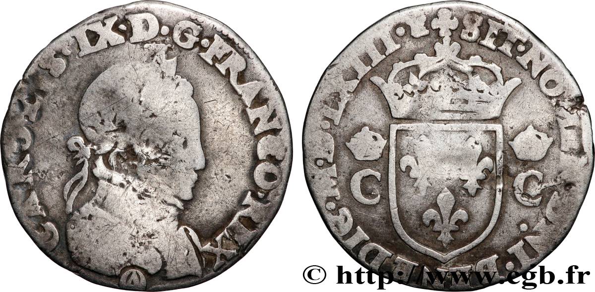 CHARLES IX Demi-teston, 8e type, dit “morveux” 1562 Orléans RC