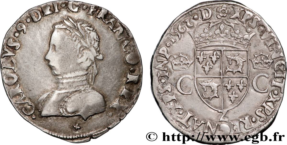CHARLES IX Teston du Dauphiné 1562 Grenoble XF/AU