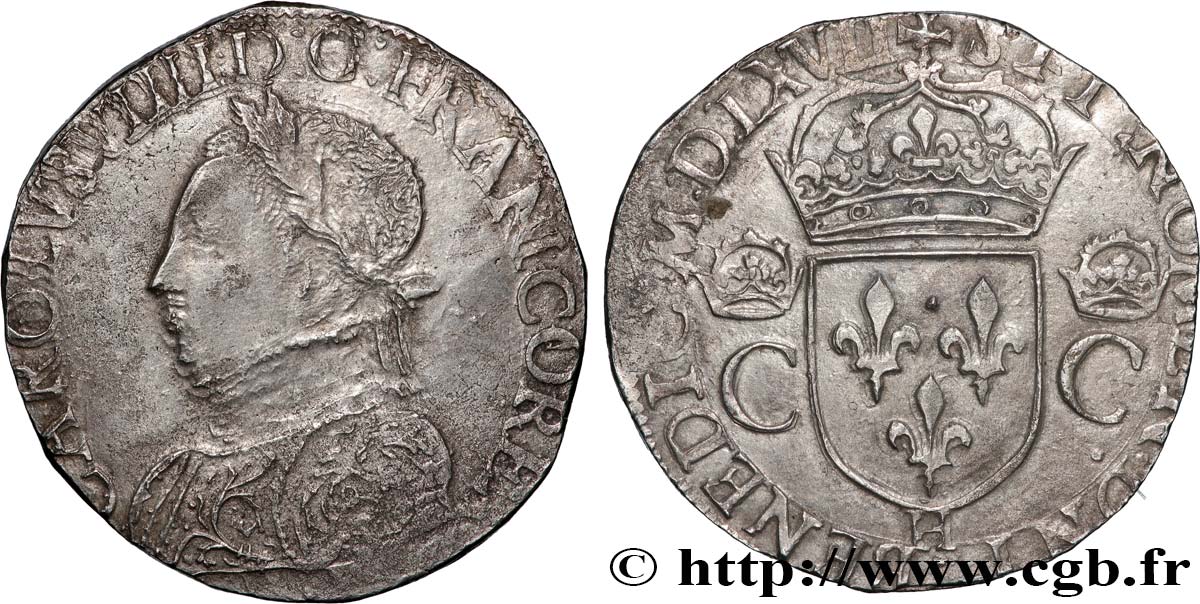 CHARLES IX Teston, 2e type 1567 La Rochelle TTB/TTB+