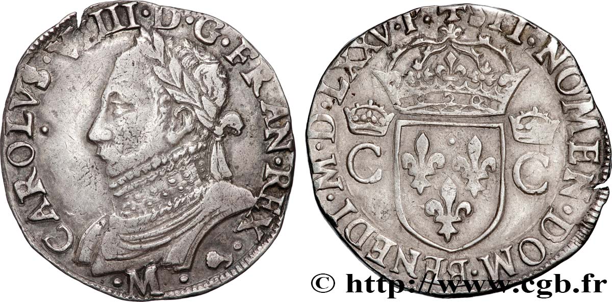 HENRY III. COINAGE IN THE NAME OF CHARLES IX Teston, 10e type 1575 (MDLXXV) Toulouse XF