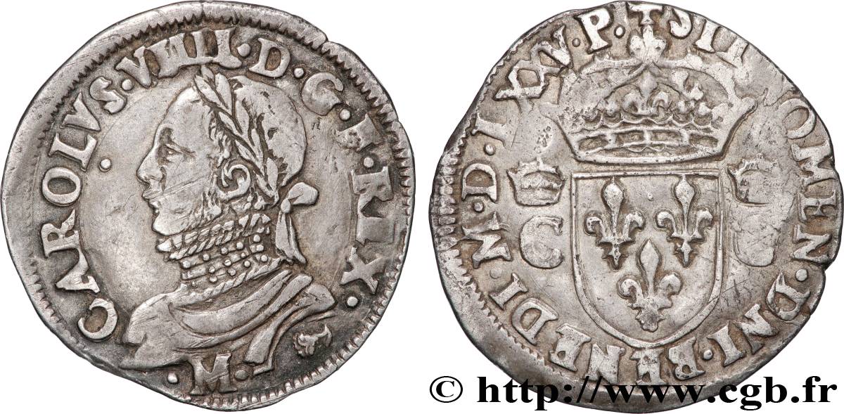 HENRI III. MONNAYAGE AU NOM DE CHARLES IX Demi-teston, 10e type 1575 Toulouse TTB+
