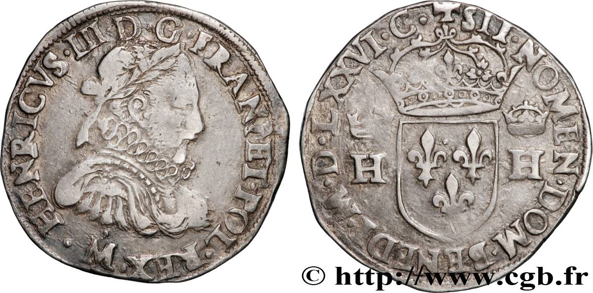 HENRY III Teston, 3e type, col fraisé 1576 Toulouse XF