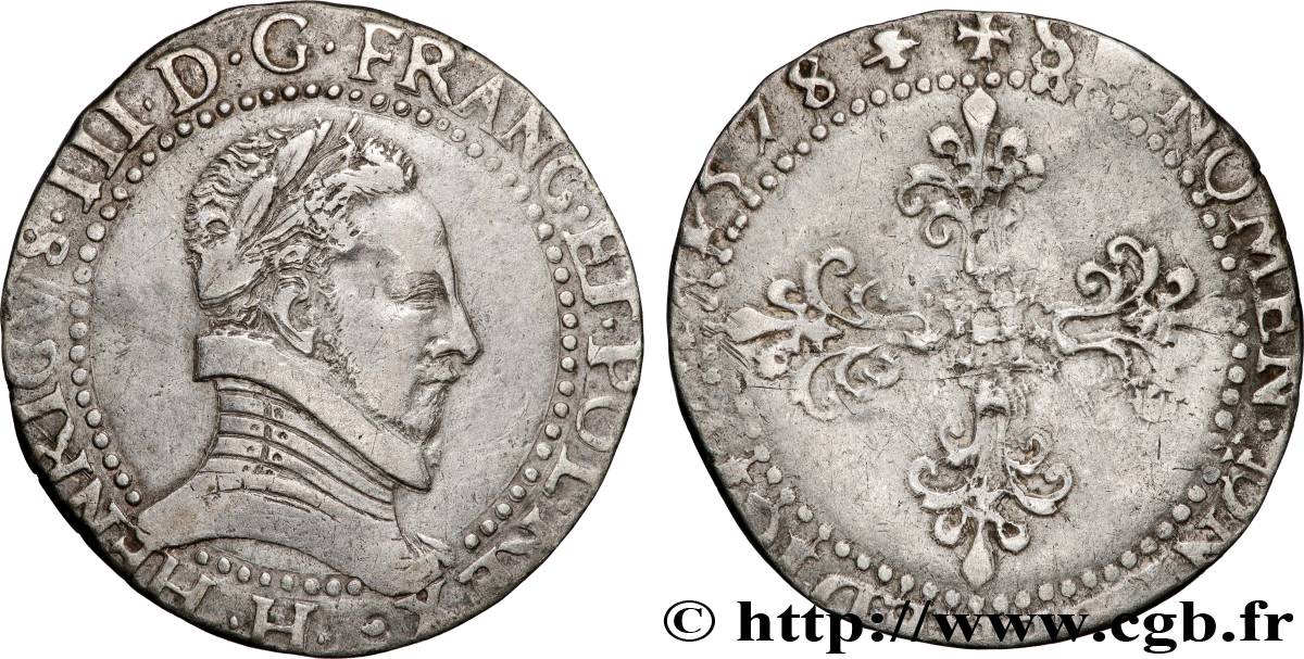 HENRY III Demi-franc au col plat 1578 La Rochelle XF