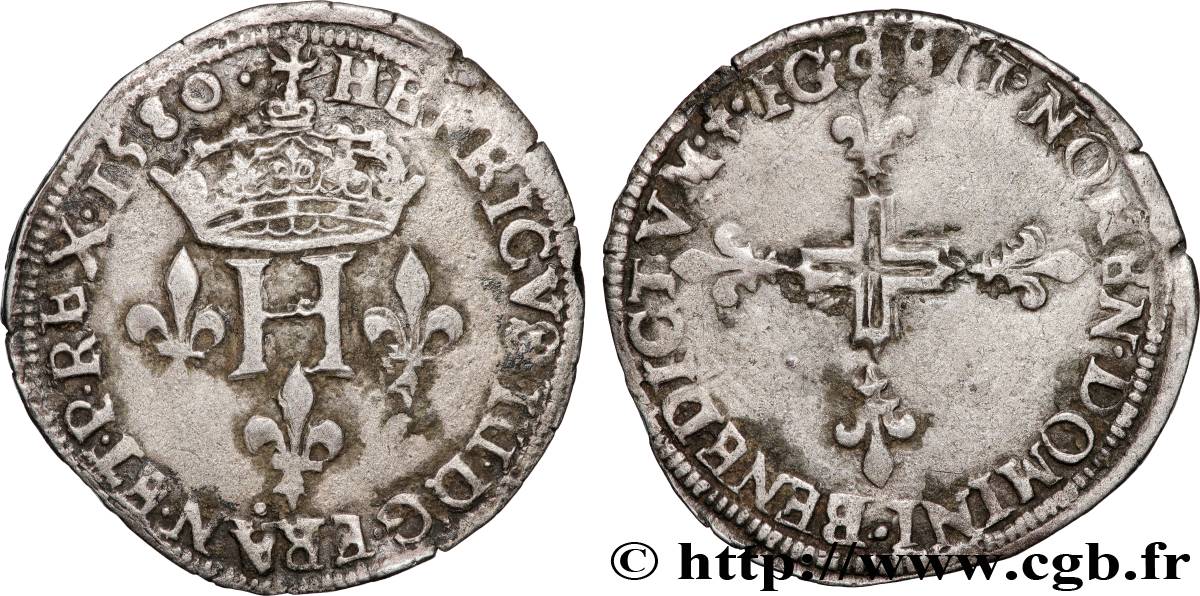 HENRI III Double sol parisis, 2e type 1580 Dijon TTB