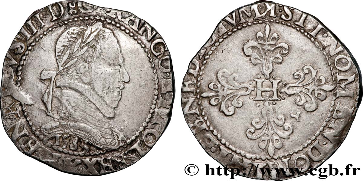 HENRY III Franc au col plat 1583 Bordeaux XF