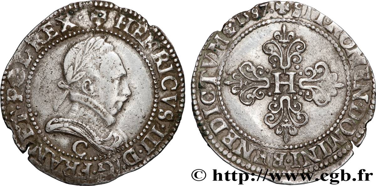 HENRI III Demi-franc au col plat 1587 Saint-Lô TTB+