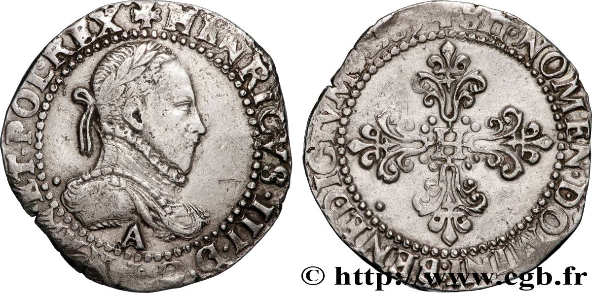 HENRY III Demi-franc au col gaufré 1587 Paris BB