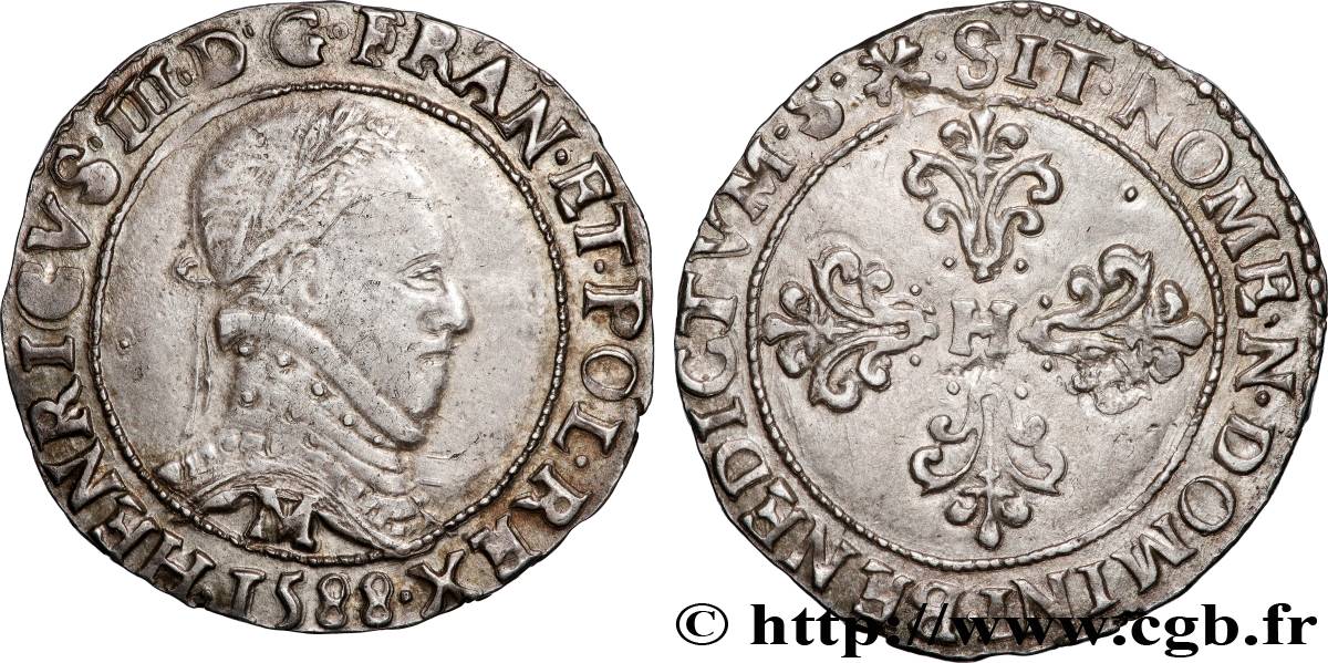 HENRY III Demi-franc au col plat 1588 Toulouse AU
