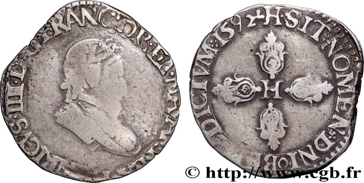 HENRI IV LE GRAND Demi-franc 1592 La Rochelle TB/TB+