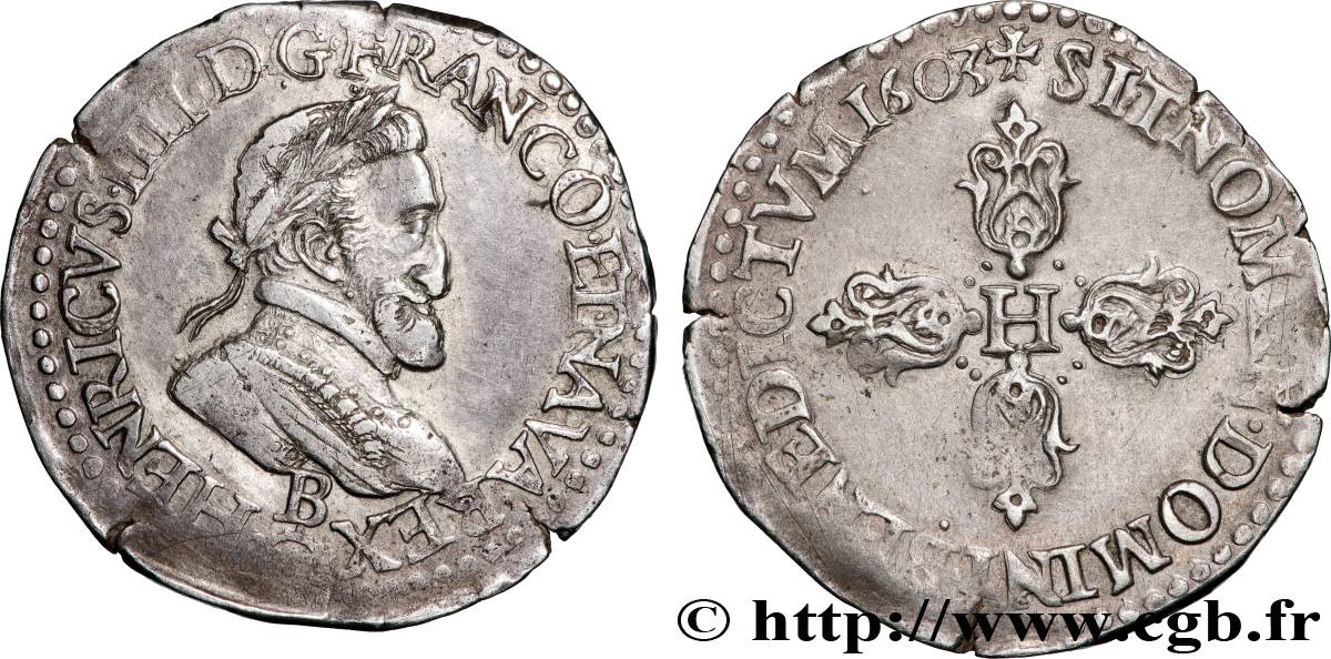 HENRY IV Demi-franc, type de Rouen 1603 Rouen AU