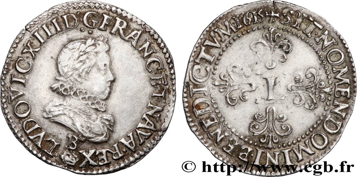 LOUIS XIII  Demi-franc au buste adolescent de Rouen 1615 Rouen AU