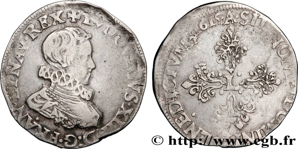 LOUIS XIII LE JUSTE Demi-franc, tête nue enfantine au col fraisé 1615 Paris TB+