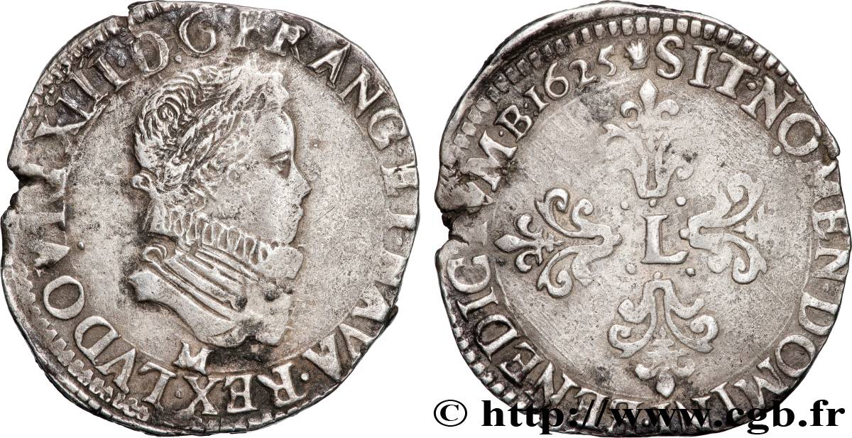 LOUIS XIII  Demi-franc au buste enfantin et fraisé 1625 Toulouse MBC