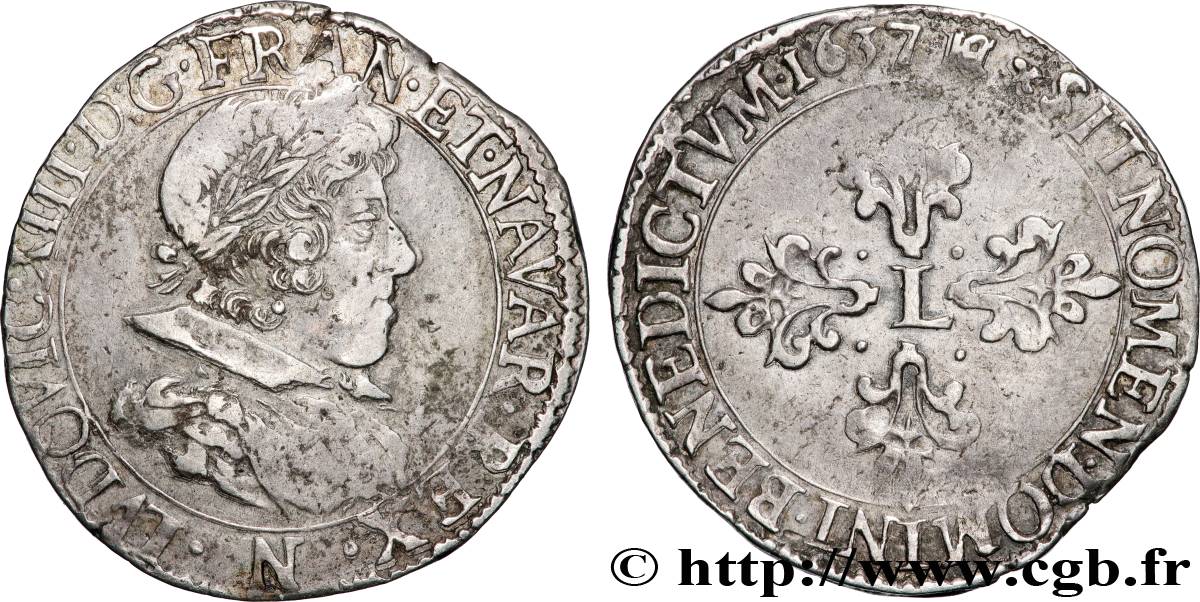 LOUIS XIII LE JUSTE Demi-franc, 10e type 1637 Montpellier TTB