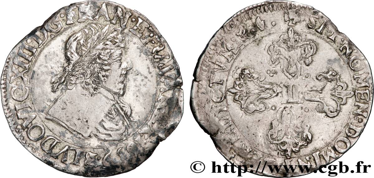 LOUIS XIII  Demi-franc, 13e type 1639 Aix-en-Provence XF
