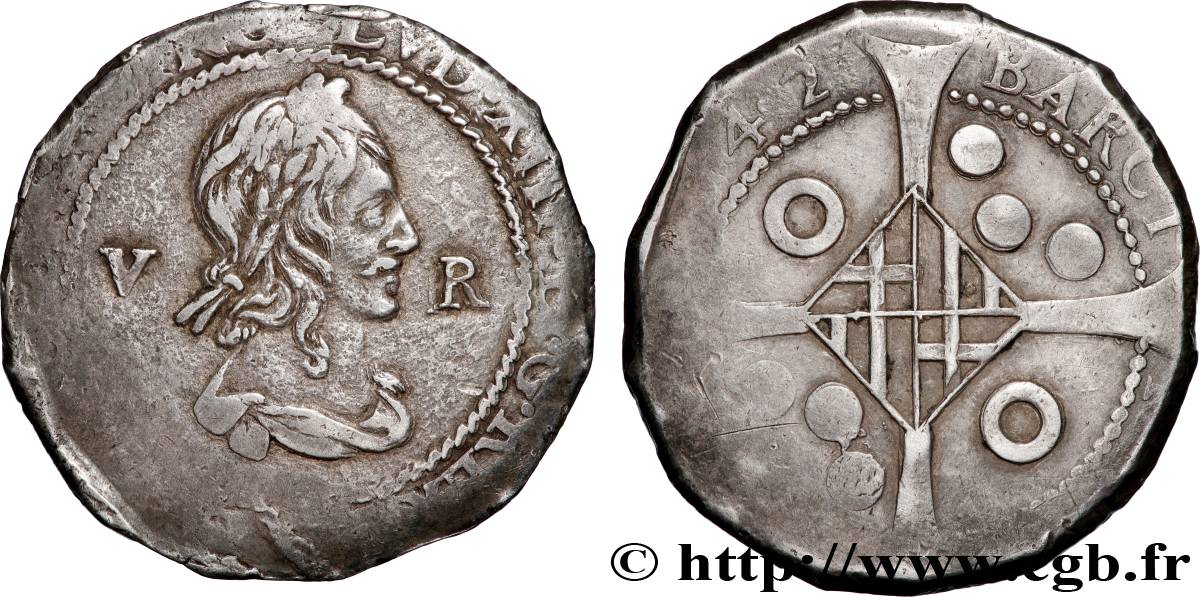 SPANIA - PRINCIPAUTY OF CATALONIA - LOUIS XIII V réaux 1642 Barcelone BB