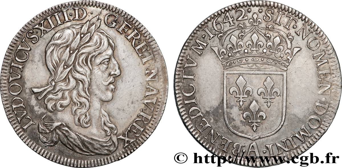 LOUIS XIII LE JUSTE Demi-écu, buste drapé et cuirassé (2e buste de Jean Warin) 1642 Paris, Monnaie du Louvre SUP