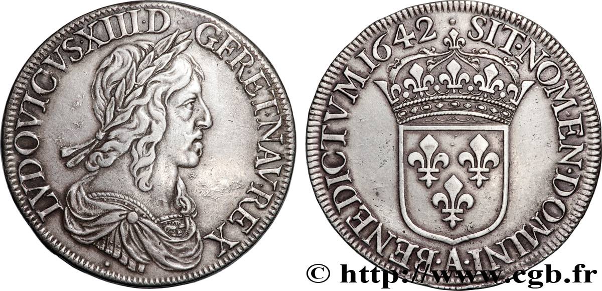 LOUIS XIII  Écu, buste drapé et cuirassé (2e buste de Jean Warin) 1642 Paris, Monnaie du Louvre AU