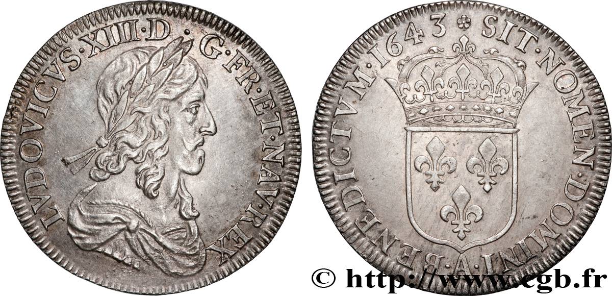 LOUIS XIII LE JUSTE Demi-écu, buste drapé et cuirassé (2e buste de Jean Warin) 1643 Paris, Monnaie de Matignon SUP