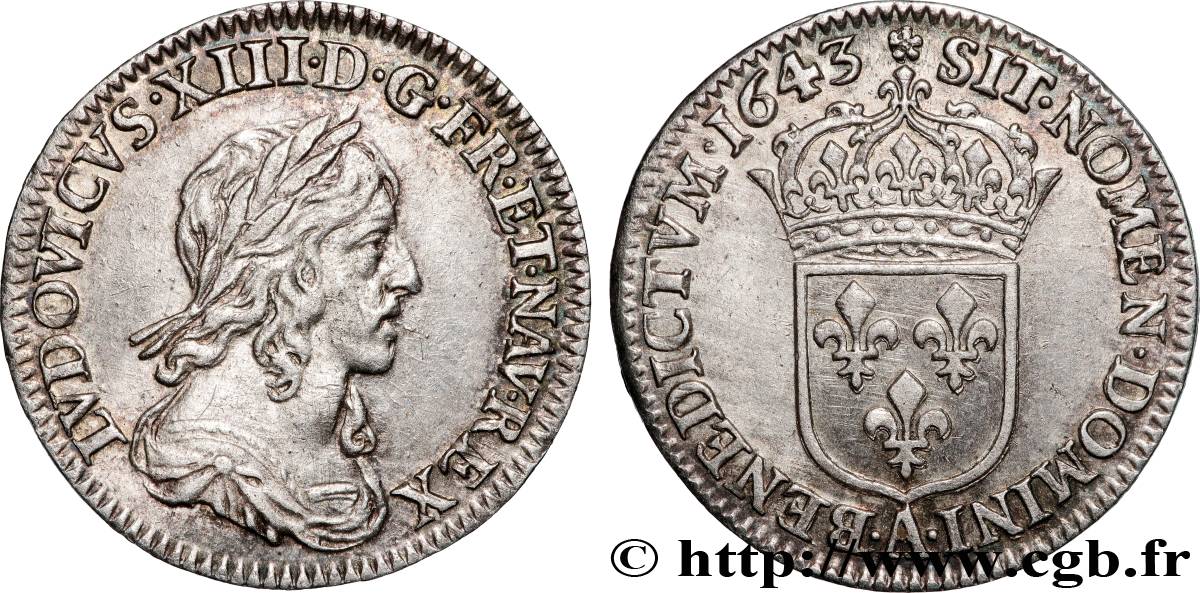 LOUIS XIII  Douzième d écu, buste drapé et cuirassé (2e buste de Jean Warin) 1643 Paris, Monnaie de Matignon AU