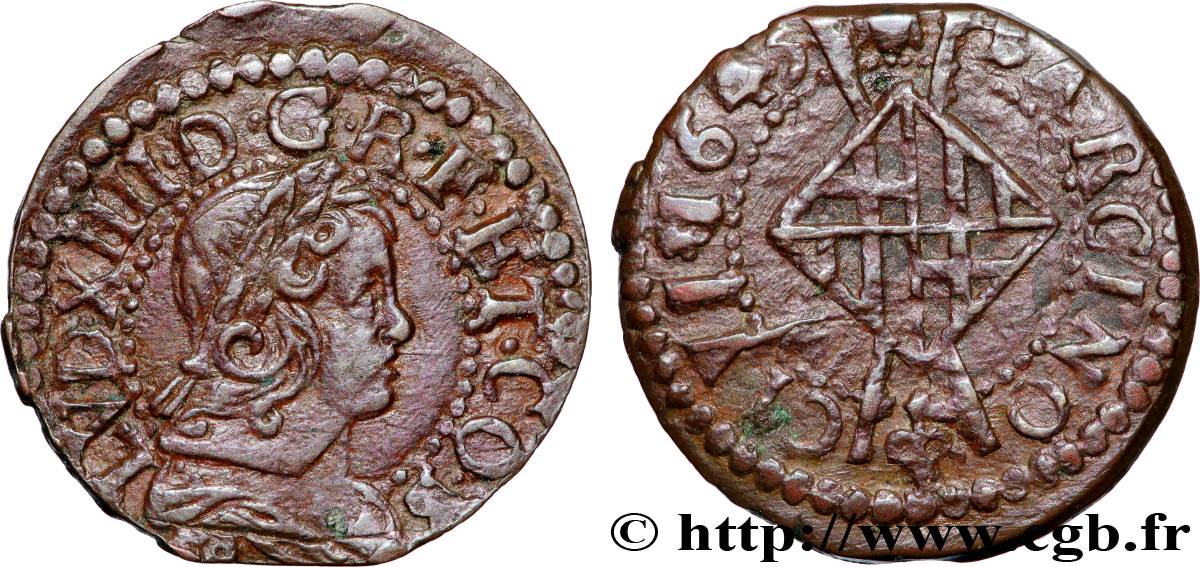 ESPAGNE - COMTÉ DE BARCELONE - LOUIS XIV LE GRAND OU LE ROI SOLEIL Sizain 1645 Barcelone SUP/TTB
