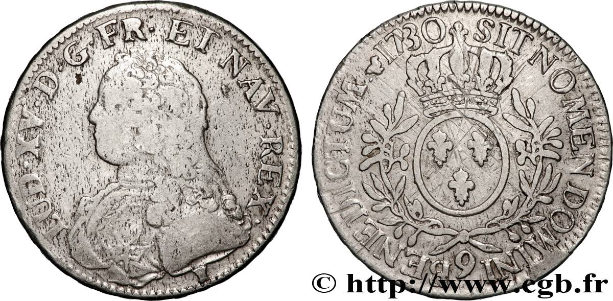 LOUIS XV DIT LE BIEN AIMÉ Écu aux branches d olivier, buste habillé 1730 Rennes TB/TB+