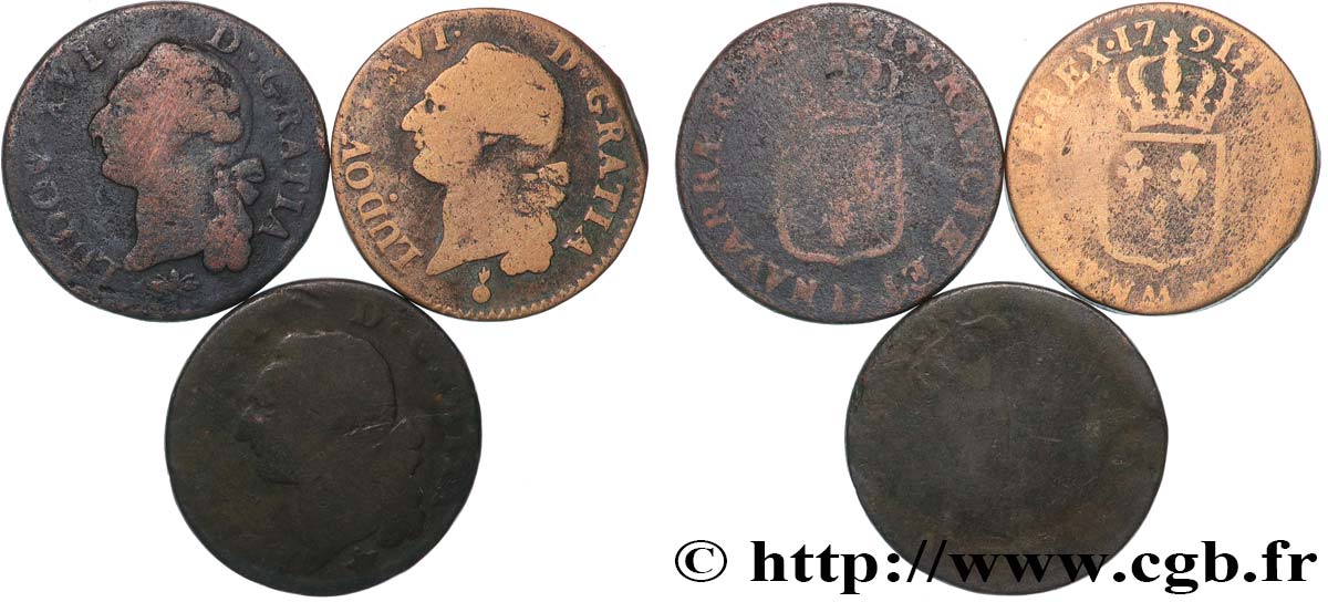 LOUIS XVI Sols dits  à l écu , lot de 3 ex. n.d. Ateliers divers lot