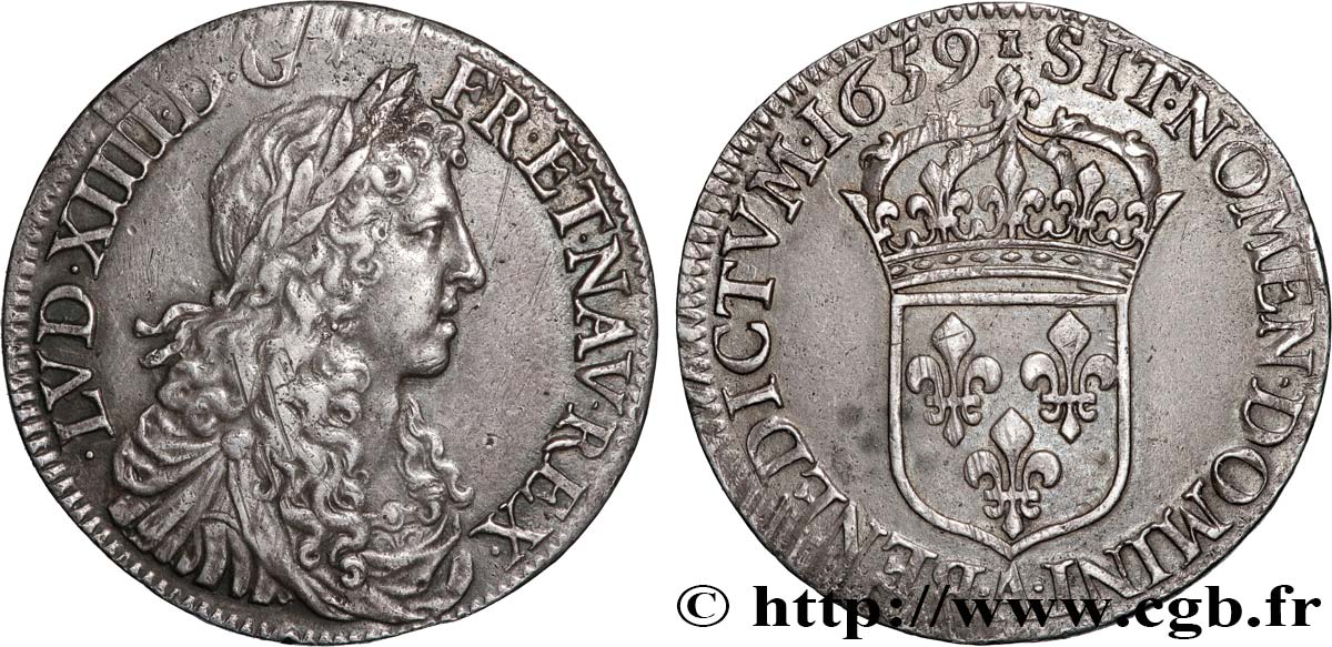 LOUIS XIV LE GRAND OU LE ROI SOLEIL Demi-écu, portrait apollinien 1659 Paris TTB+