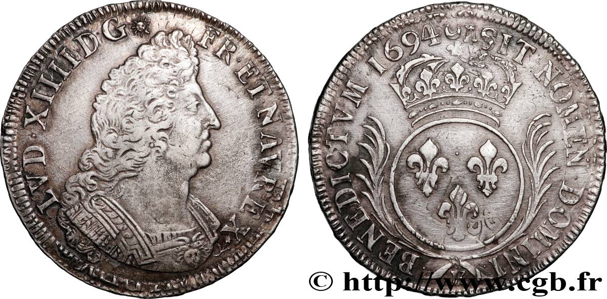 LOUIS XIV  THE SUN KING  Écu aux palmes 1694 Bordeaux AU