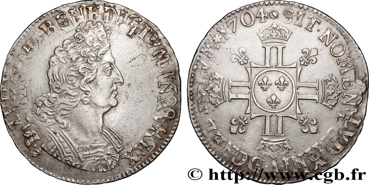 LOUIS XIV  THE SUN KING  Demi-écu aux huit L, 2e type 1704 Paris AU/AU