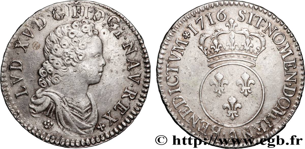 LOUIS XV  THE WELL-BELOVED  Demi-écu à l’écu rond couronné 1716 Paris XF