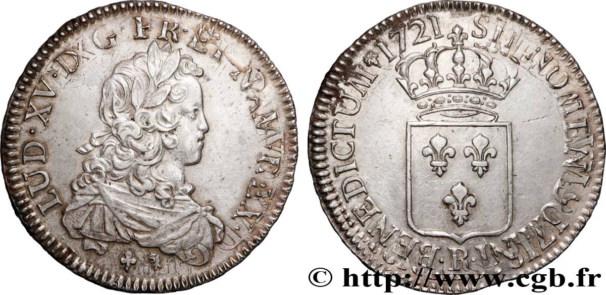 LOUIS XV  THE WELL-BELOVED  Écu de France 1721 Orléans AU
