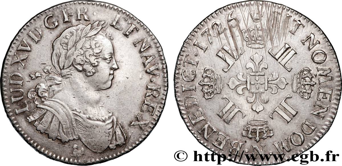 LOUIS XV  THE WELL-BELOVED  Écu à la croix fleurdelisée couronnée et aux huit L 1725 Montpellier AU
