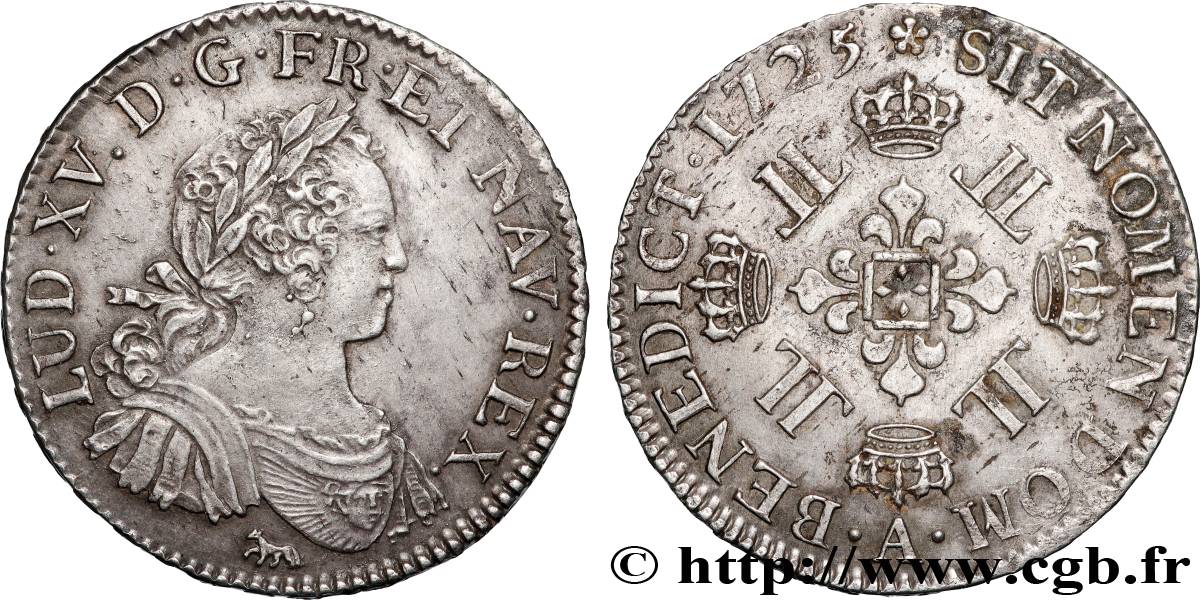 LOUIS XV  THE WELL-BELOVED  Demi-écu à la croix fleurdelisée couronnée et aux huit L 1725 Paris AU