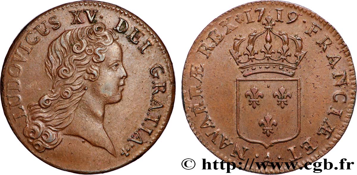 LOUIS XV  THE WELL-BELOVED  Sol au buste enfantin 1719 Paris AU/XF