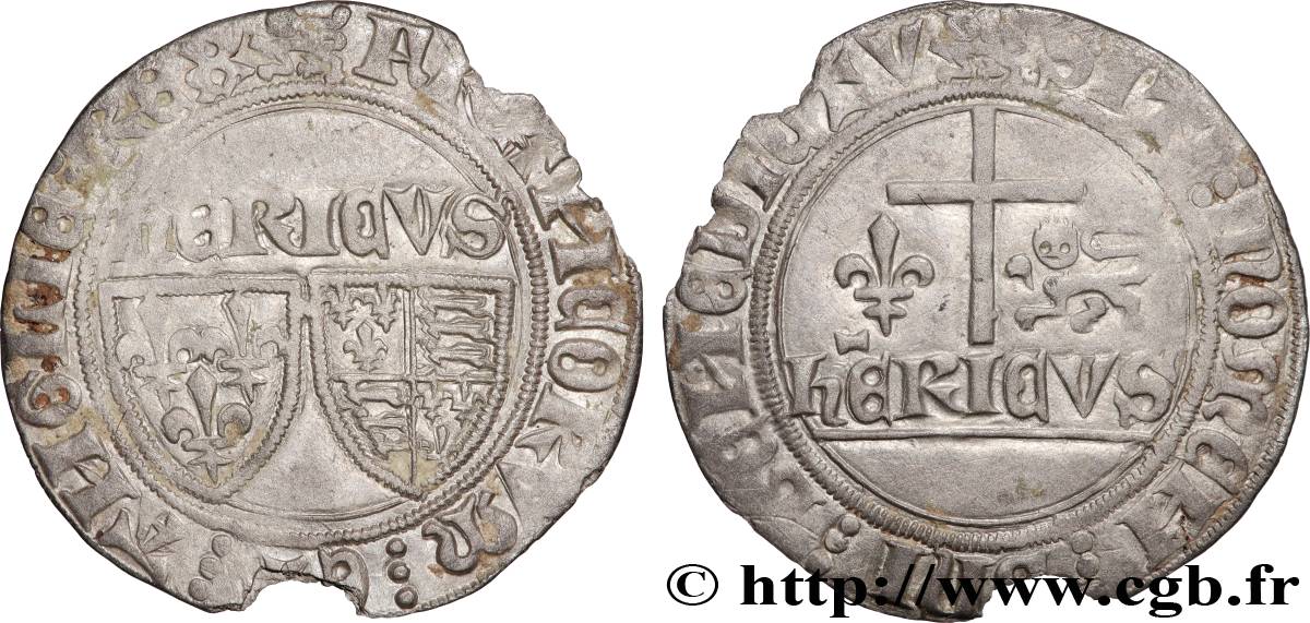 HENRY VI DE LANCASTRE - ROI DE FRANCE (1422-1453) - ROI D ANGLETERRE (1422-1461) et (1470-1471) Blanc aux écus n.d. Rouen TB+