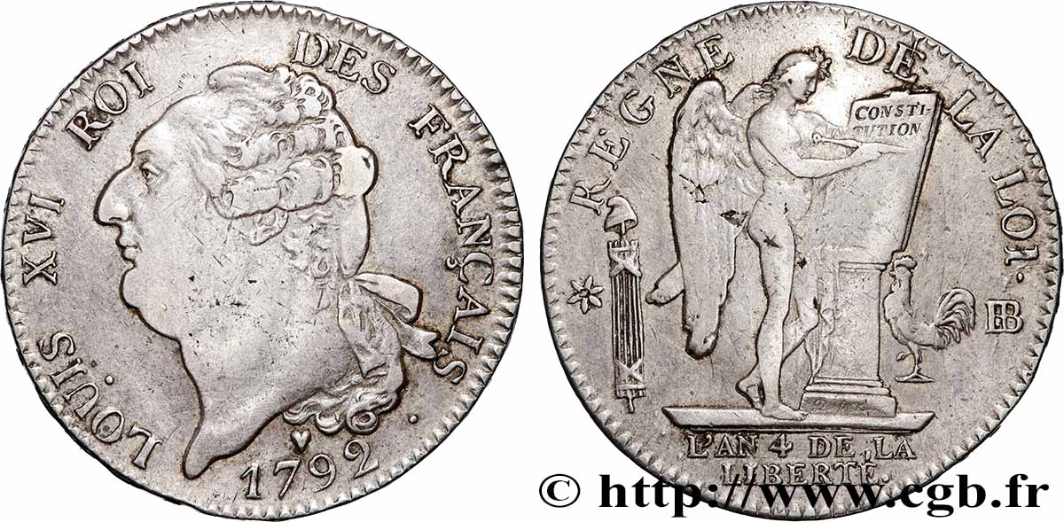 LOUIS XVI (MONARQUE CONSTITUTIONNEL)  Écu dit  au génie , légende FRANÇAIS 1792 Strasbourg TTB+/TTB