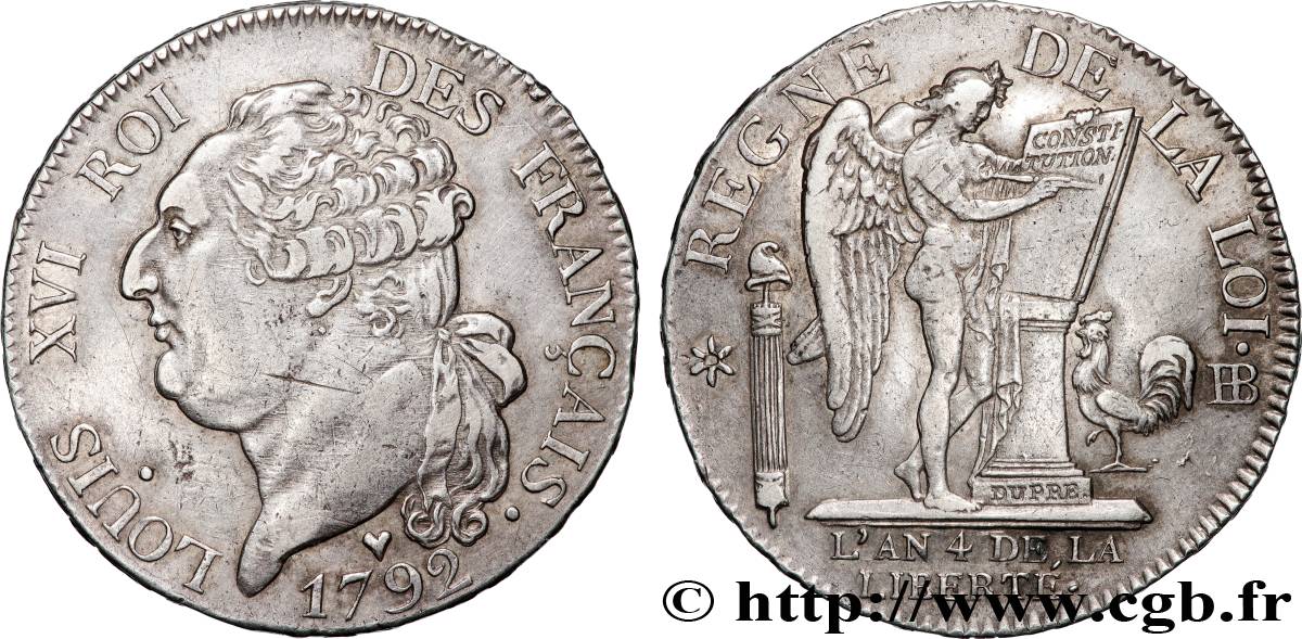 LOUIS XVI Demi-écu dit  au génie , légende FRANÇAIS 1792 Strasbourg AU