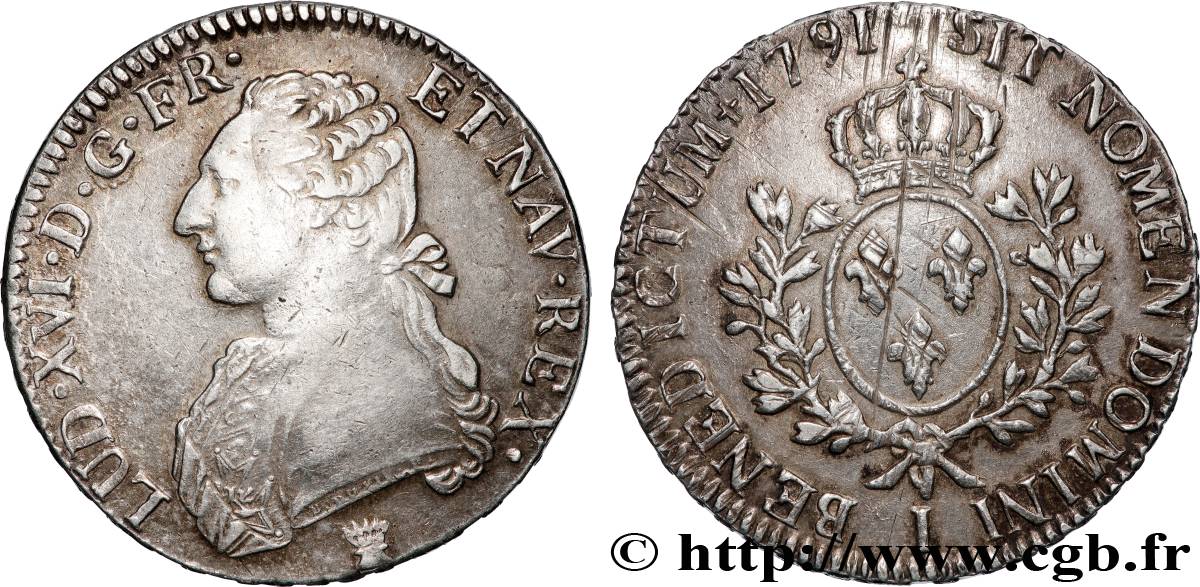 LOUIS XVI Écu aux branches d olivier 1791 Limoges TB+/TTB