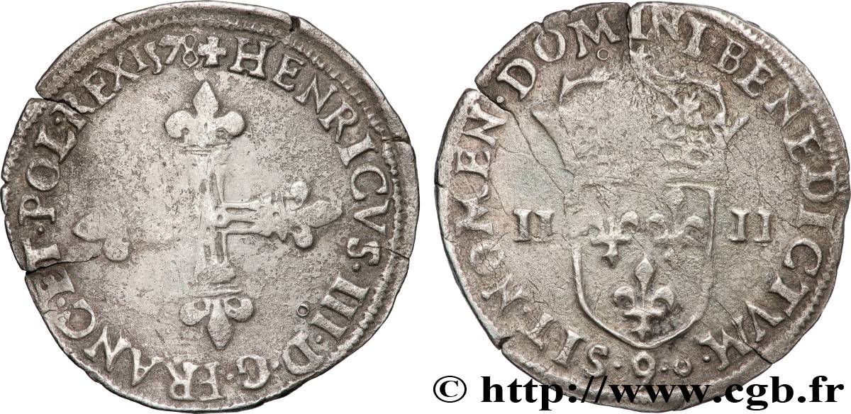 HENRY III Quart d écu, croix de face 1578 Rennes VF