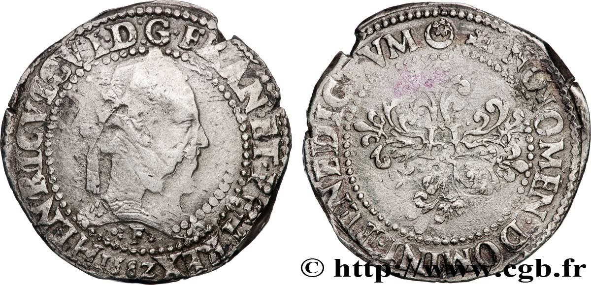 HENRY III Franc au col plat 1582 Angers VF