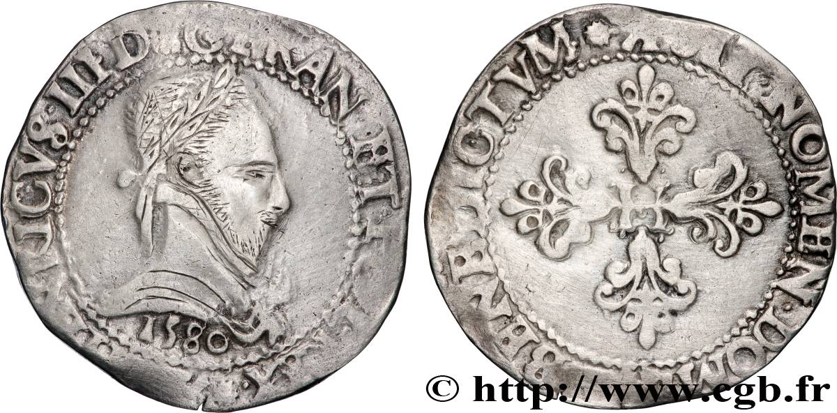 HENRY III Franc au col plat 1580 Bordeaux VF