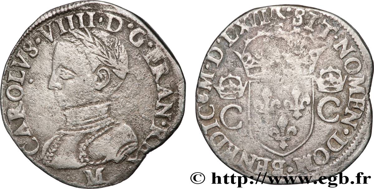 CHARLES IX Teston, 2e type 1562 Toulouse VF