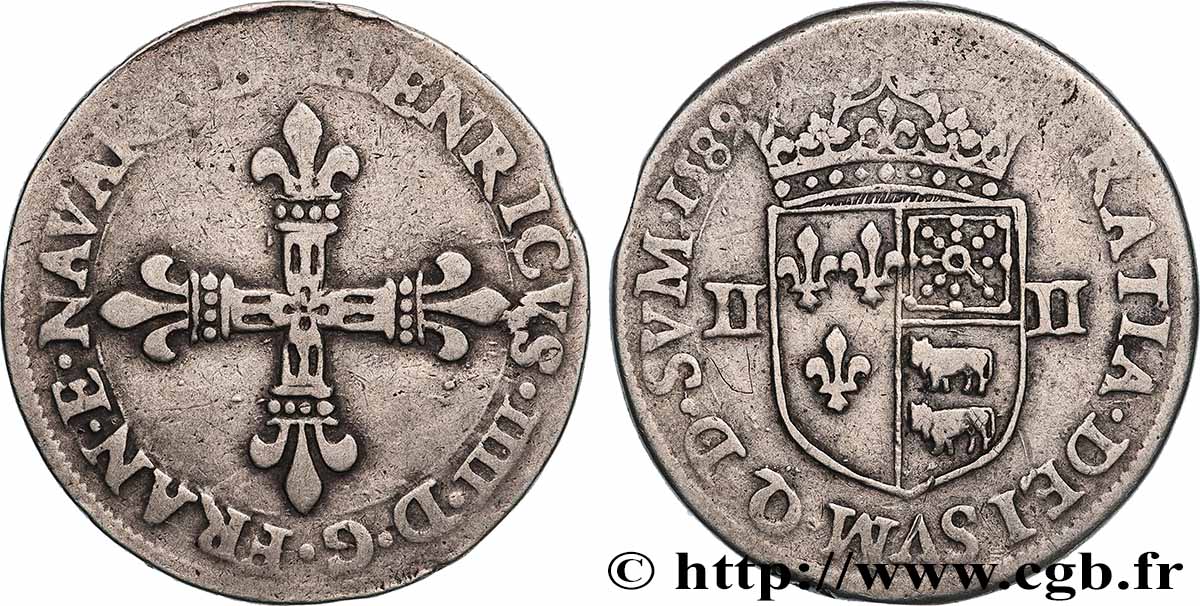 HENRY IV Quart d écu de Béarn 1589 Pau VF
