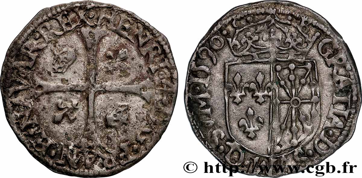 HENRI IV LE GRAND Douzain de Navarre, 2e type 1590 Saint-Palais TTB+